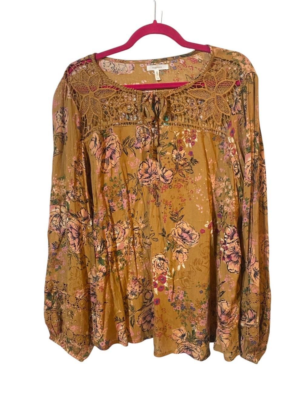 Maurices Mustard Floral Boho Peasant Plus Size 1X Top Cottagecore Ethereal NWT